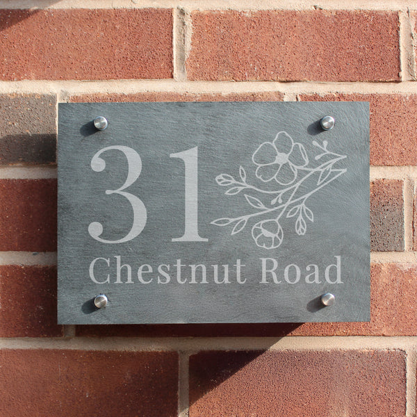 Personalised Floral House Number Slate House Sign