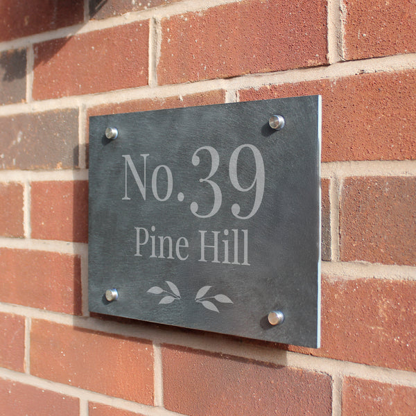 Personalised Leaf House Number Slate House Sign