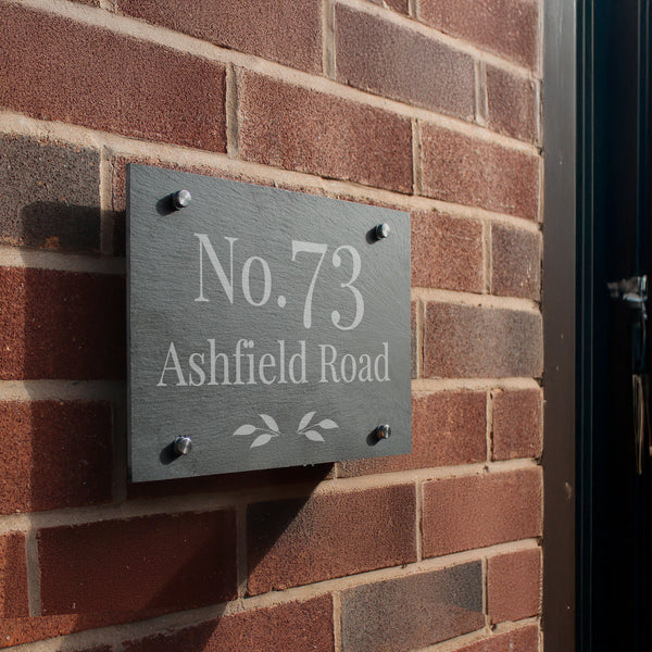Personalised Leaf House Number Slate House Sign