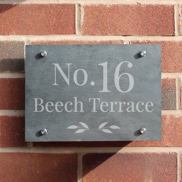 Personalised Leaf House Number Slate House Sign