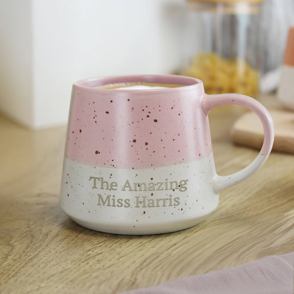 Personalised Pink Dipped Speckled Ceramic Mug