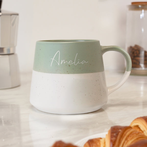 Personalised Name Green Speckled Ceramic Mug