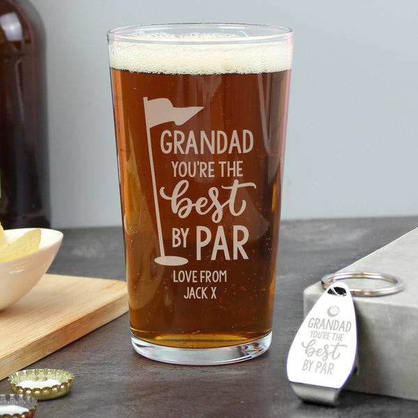 Personalised Best By Par Pint Glass & Bottle Opener