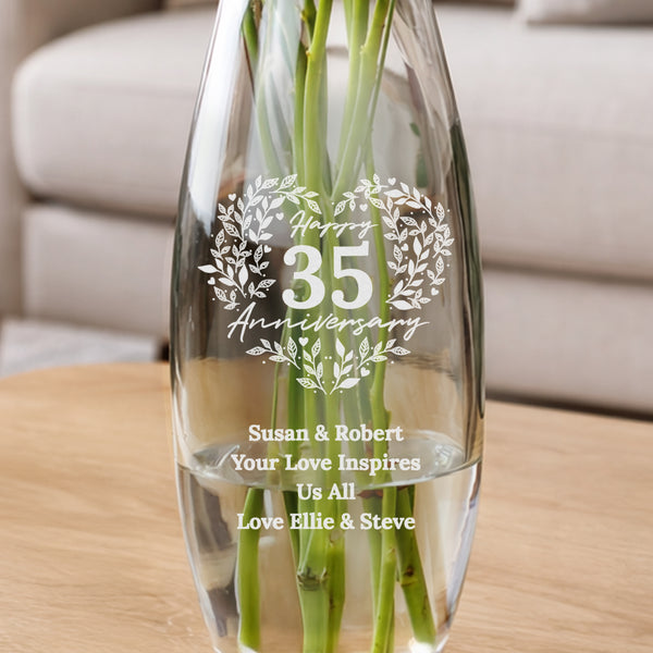 Personalised Anniversary Wreath Bullet Glass Vase