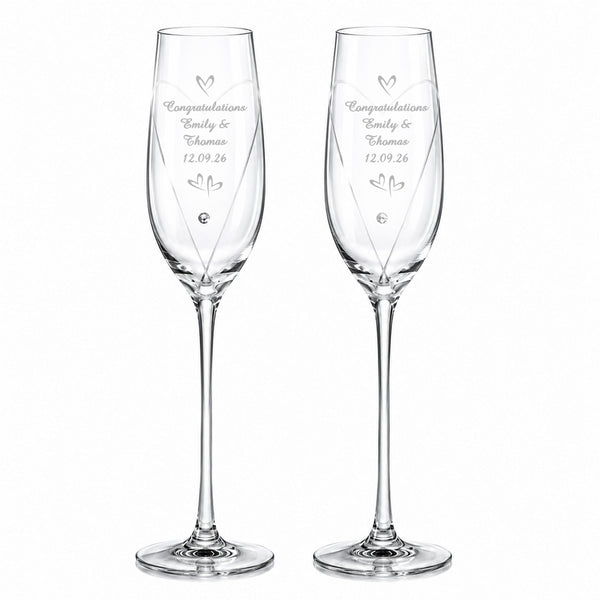 Personalised Hand Cut Little Hearts Pair of Flutes with Gift Box