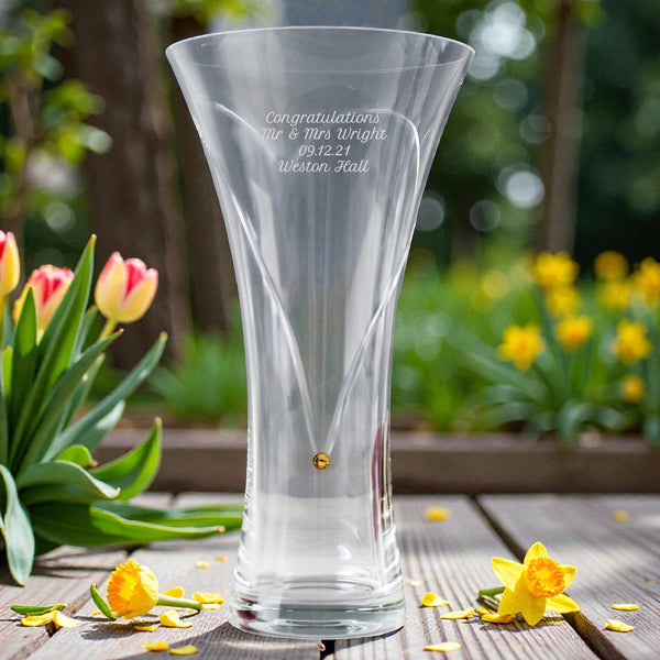 Personalised Large Hand Cut Gold Diamante Heart Vase