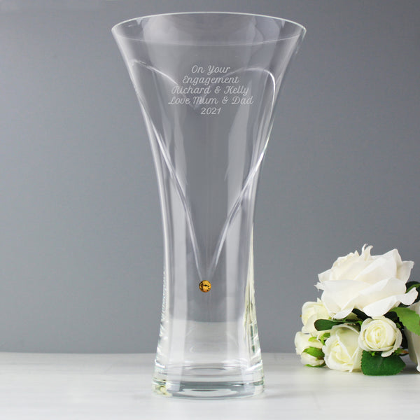 Personalised Large Hand Cut Gold Diamond Effect Heart Vase