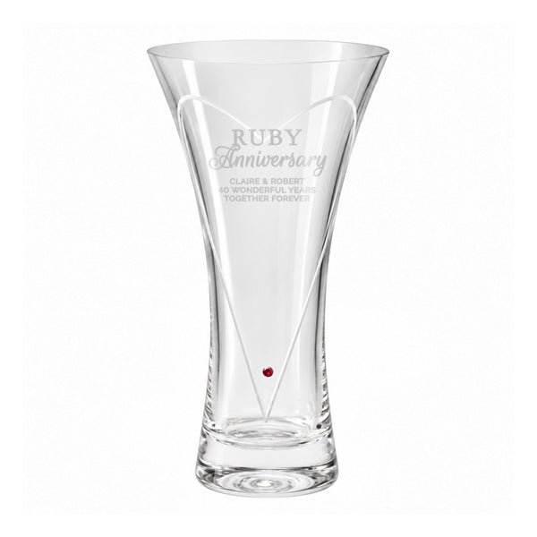 Personalised Ruby Anniversary Hand Cut Diamond Effect Heart Vase