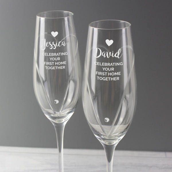 Personalised Hand Cut Heart Celebration Pair of Flutes with Gift Box