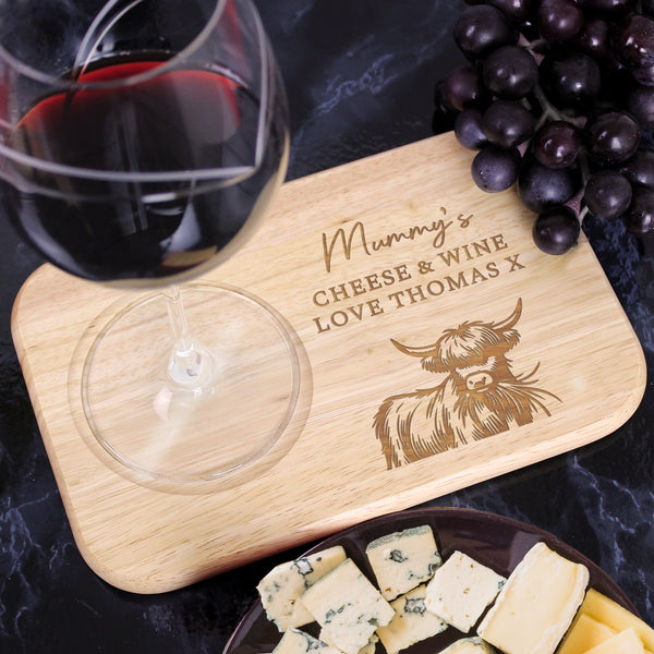 Personalised Highland Cow Wooden Coaster Tray