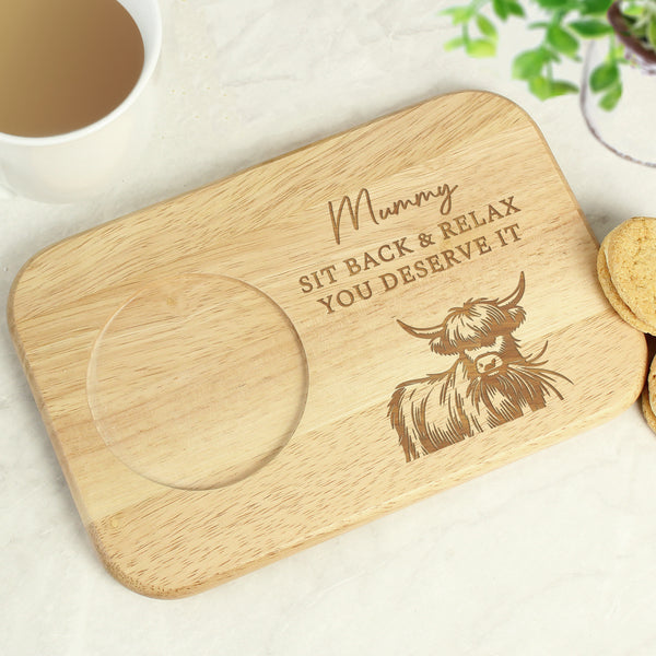 Personalised Highland Cow Wooden Coaster Tray