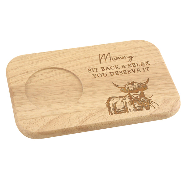 Personalised Highland Cow Wooden Coaster Tray