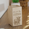 Personalised Highland Cow Wooden Tealight Candle Holder