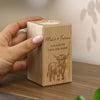Personalised Highland Cow Wooden Tealight Candle Holder