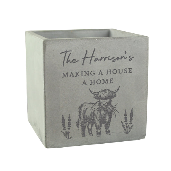 Personalised Highland Cow Concrete Plant Pot