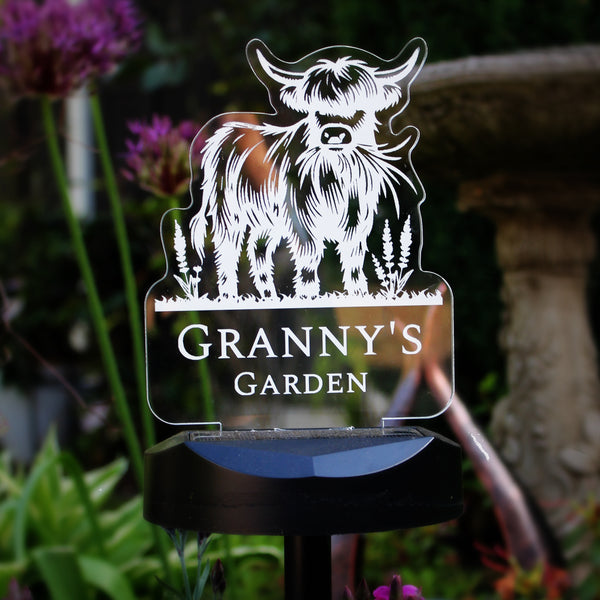 Personalised Highland Cow Garden Solar Light