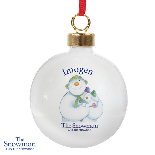 Personalised The Snowman and the Snowdog Bauble Hanging Decoration