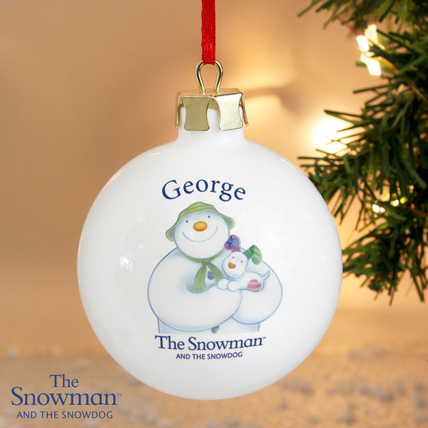 Personalised The Snowman and the Snowdog Bauble Hanging Decoration