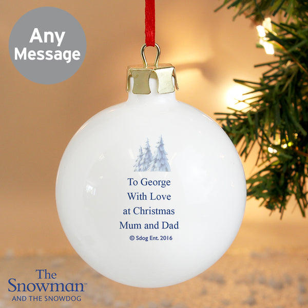Personalised The Snowman and the Snowdog Bauble Hanging Decoration