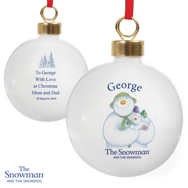Personalised The Snowman and the Snowdog Bauble Hanging Decoration