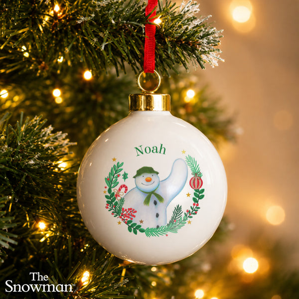 Personalised The Snowman Christmas Wishes Ceramic Bauble