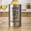 Personalised Love & Wine Brushed Stainless Steel Wine Cooler