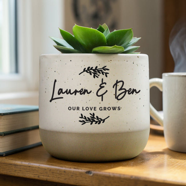 Personalised Botanical Flecked Ceramic Indoor Plant Pot