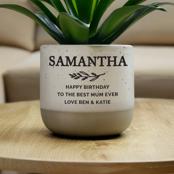 Personalised Memorial Flecked Ceramic Indoor Plant Pot