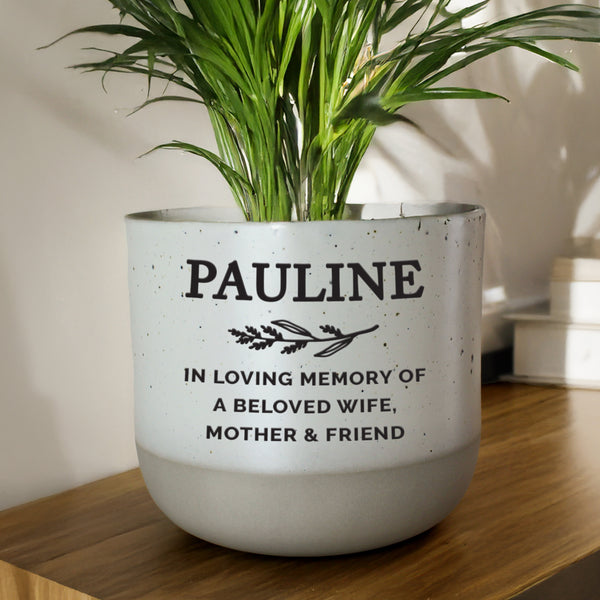 Personalised Memorial Flecked Ceramic Indoor Plant Pot
