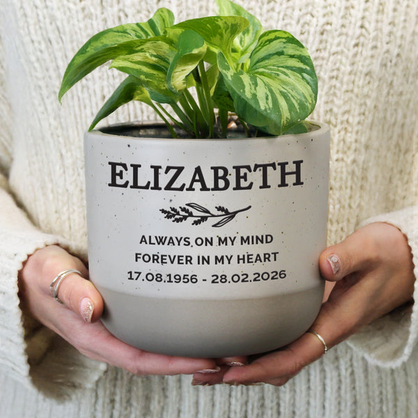 Personalised Memorial Flecked Ceramic Indoor Plant Pot