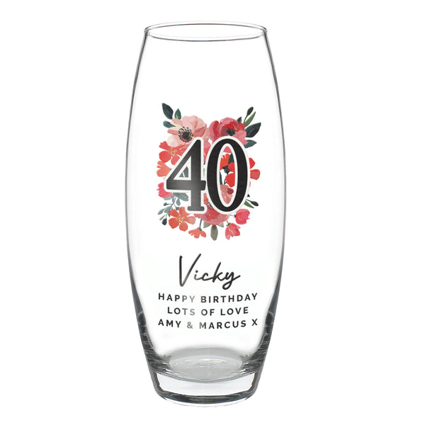 Personalised Floral Big Age Bullet Glass Vase