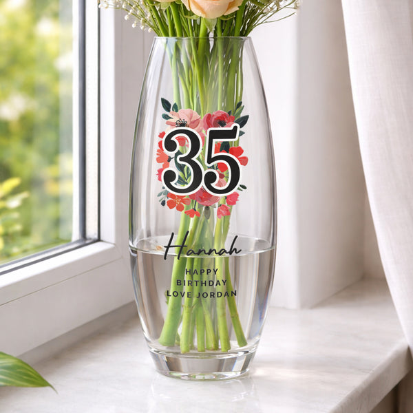 Personalised Floral Big Age Bullet Glass Vase