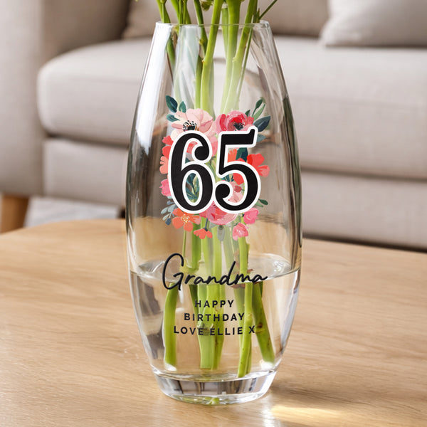 Personalised Floral Big Age Bullet Glass Vase