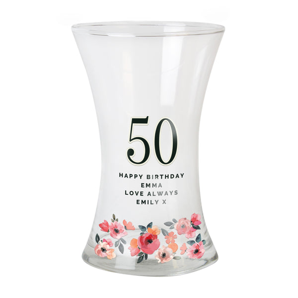 Personalised Floral Big Age Waisted Glass Vase