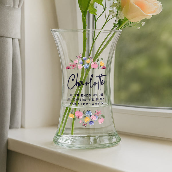 Personalised Bright Floral Waisted Glass Vase