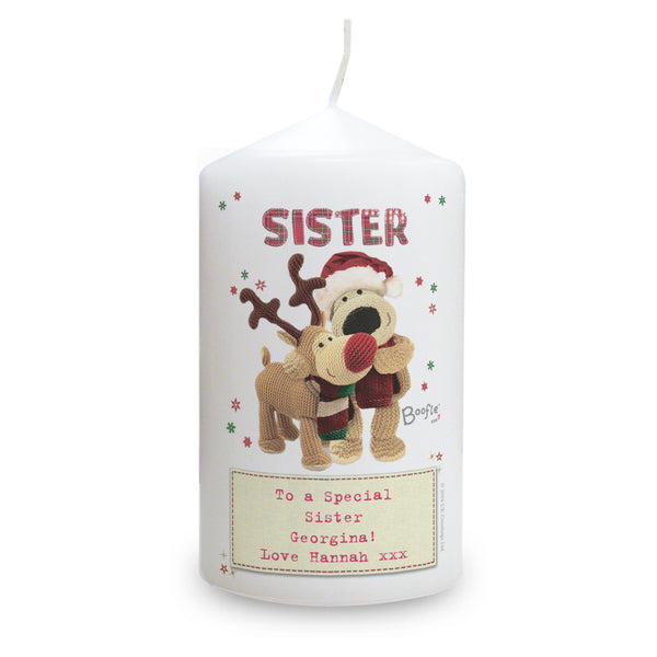 Personalised Boofle Christmas Reindeer Wax Pillar Candle