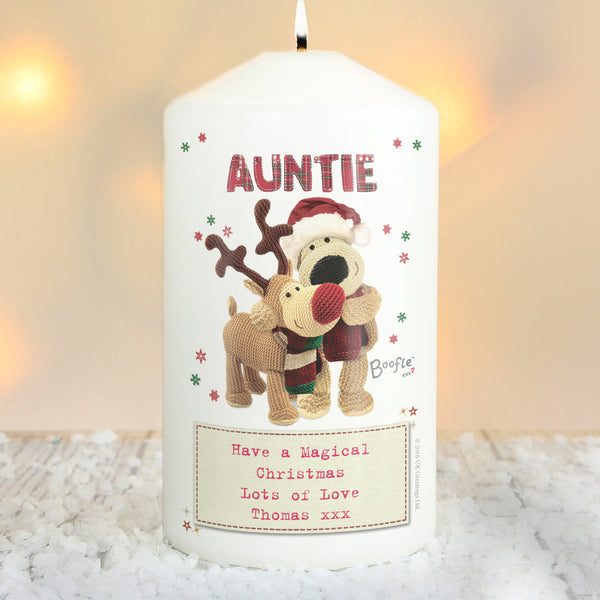 Personalised Boofle Christmas Reindeer Wax Pillar Candle