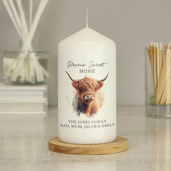 Personalised Highland Cow Wax Pillar Candle