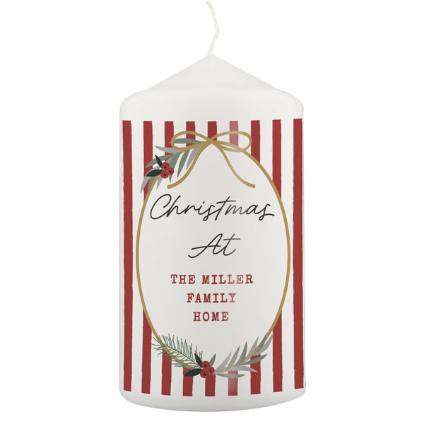 Personalised Candy Cane Stripe Wax Pillar Candle