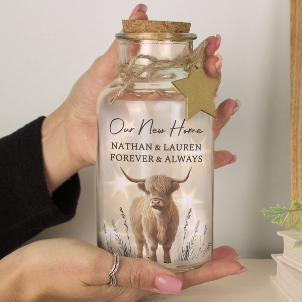 Personalised Highland Cow LED Light Up Jar
