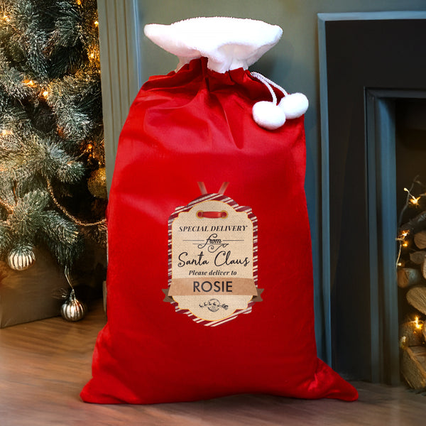Personalised Special Delivery Luxury Pom Pom Sack for Christmas