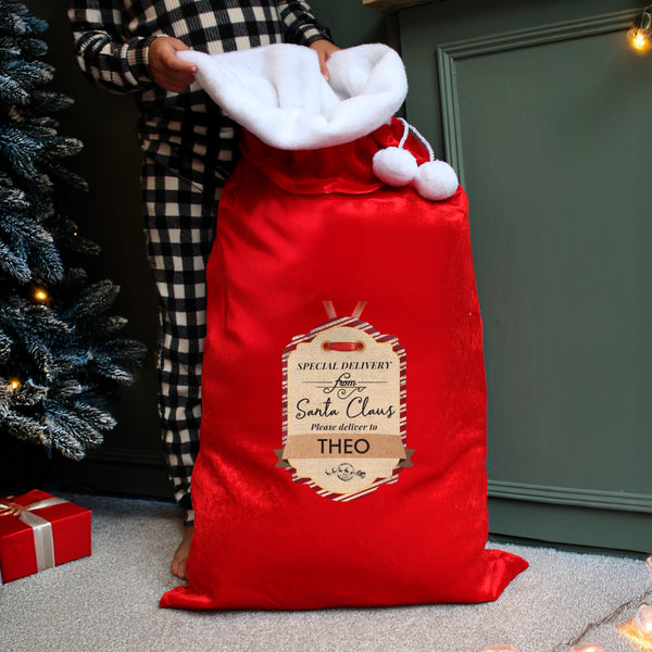 Personalised Special Delivery Luxury Pom Pom Sack for Christmas