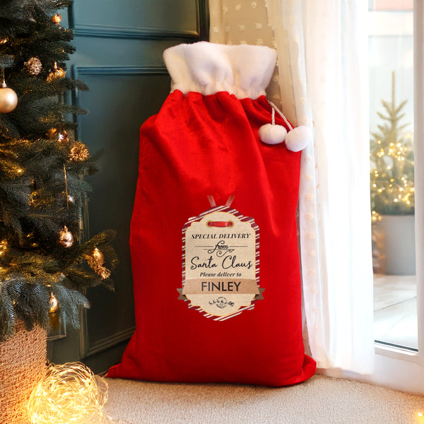 Personalised Special Delivery Luxury Pom Pom Sack for Christmas