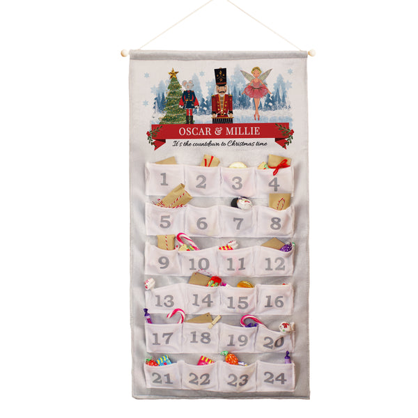 Personalised Felt Nutcracker Advent Calendar In Silver Grey