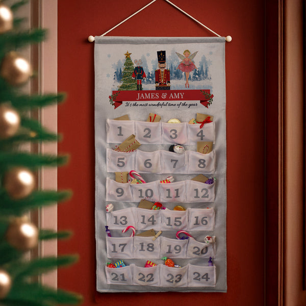 Personalised Felt Nutcracker Advent Calendar In Silver Grey