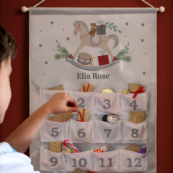 Personalised Felt Rocking Horse Advent Calendar In Silver Grey