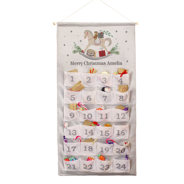 Personalised Felt Rocking Horse Advent Calendar In Silver Grey