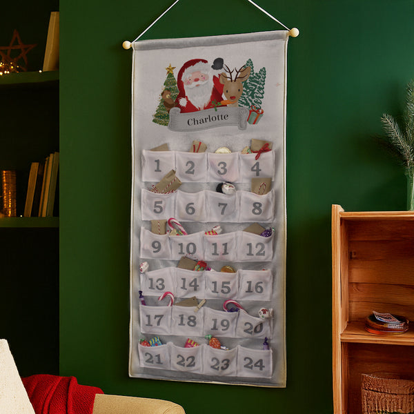 Personalised Felt Santa Advent Calendar In Silver Grey
