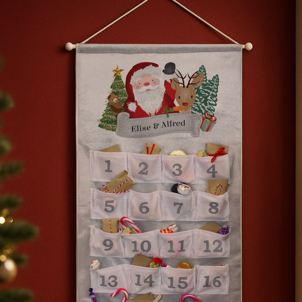 Personalised Felt Santa Advent Calendar In Silver Grey