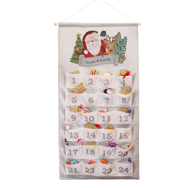 Personalised Felt Santa Advent Calendar In Silver Grey